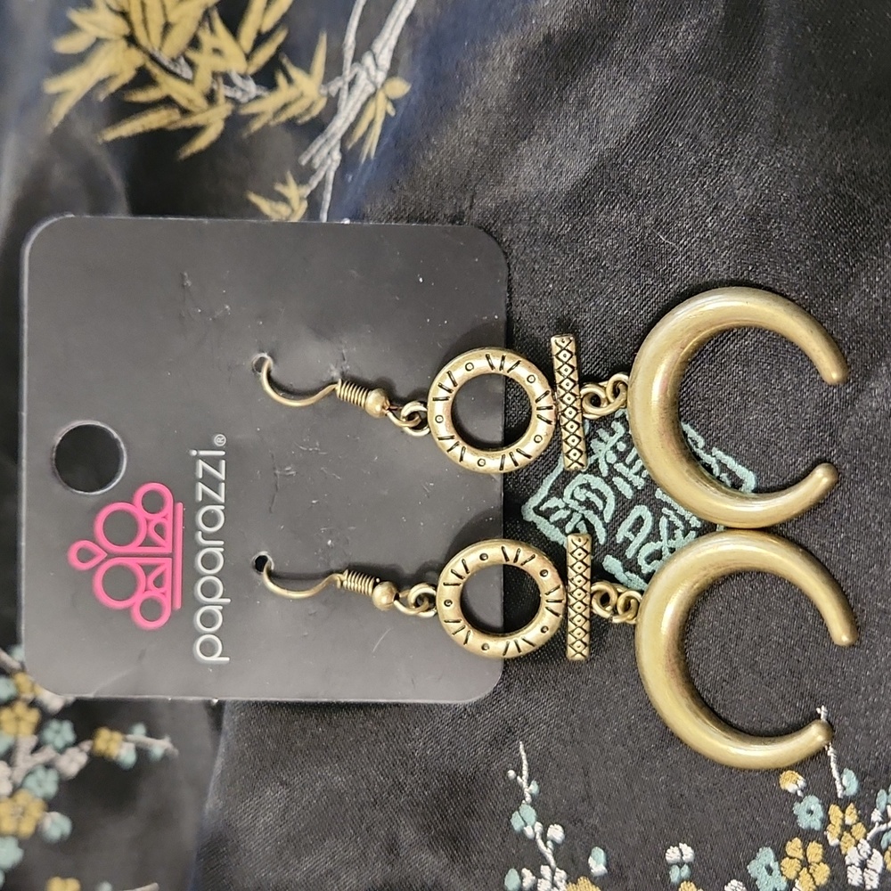 Paparazzi Majestically Moon Child Brass Earrings